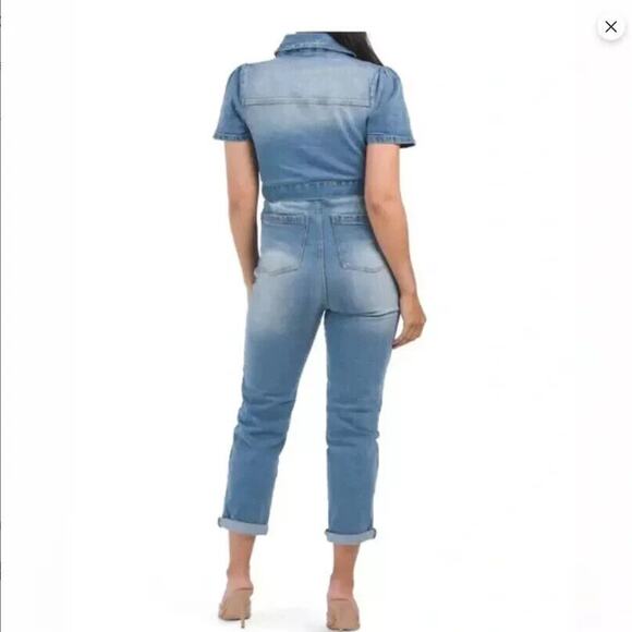 Anthropologie Avec Les Filles Jumpsuit Size 28 Blue Denim Button Up Belted - Picture 2 of 12
